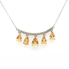 Five Yellow Amber Waterdrop Design Silver Bijou Pendant Statement Necklace