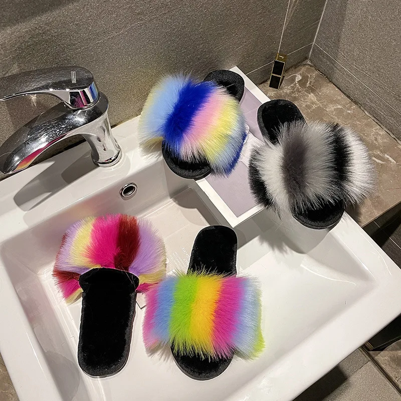 2021 New Women'S Plush Shoes Round Toe Flat Heel Ladies Shoes Rainbow Slippers For Women Indoor
2021 New Women'S Plush Shoes Round Toe Flat Heel Ladies Shoes Rainbow Slippers For Women Indoor