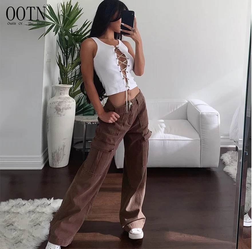 OOTN Women Streetwear Pockets Wide Leg Cargo Pants Y2K High Waist Straight Denim Trousers 2021 Brown Vintage Baggy Jeans
OOTN Women Streetwear Pockets Wide Leg Cargo Pants Y2K High Waist Straight Denim Trousers 2021 Brown Vintage Baggy Jeans