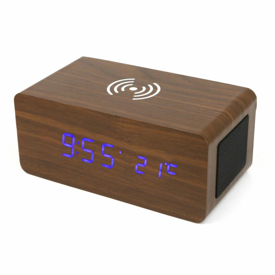 Wireless Charger Speaker LEDl Clock with Sound Control and Temperature Display Wooden Alarm Digital Clock
Wireless Charger Speaker LEDl Clock with Sound Control and Temperature Display Wooden Alarm Digital Clock