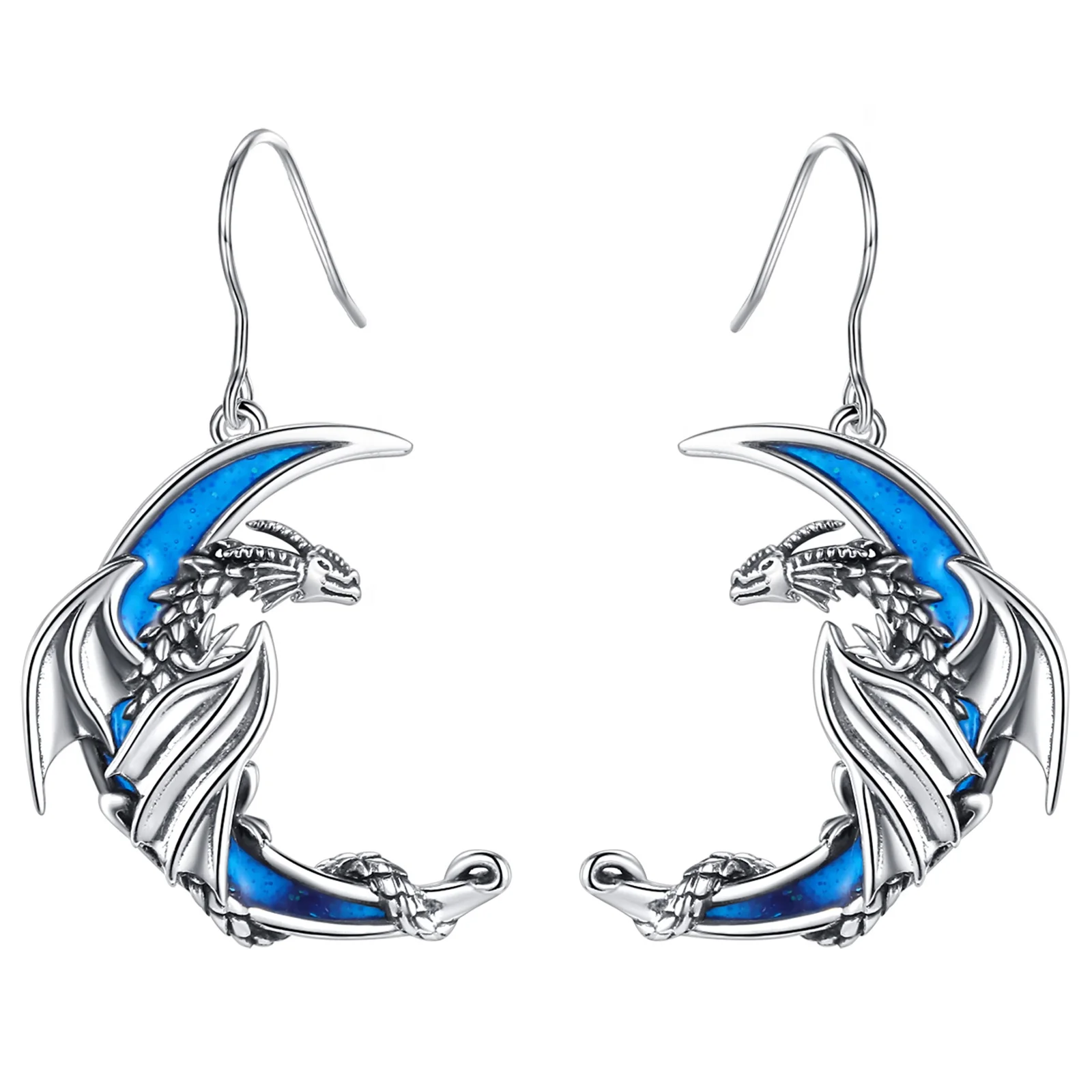 Wholesale Price Fashion Vintage Unique 925 Sterling Silver Blue Enamel Dragon Moon Drop Earrings
Wholesale Price Fashion Vintage Unique 925 Sterling Silver Blue Enamel Dragon Moon Drop Earrings