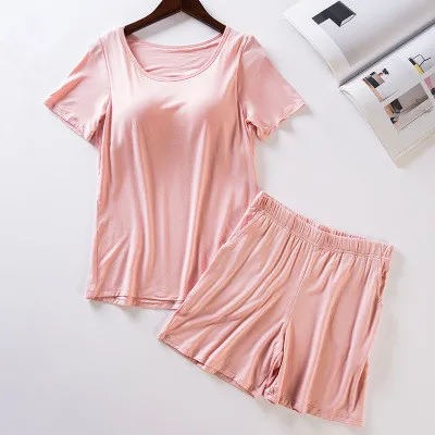 Wholesale women modal/spandex wireless built in bra padded t-shirt+ shorts pajamas sets
Wholesale women modal/spandex wireless built in bra padded t-shirt+ shorts pajamas sets