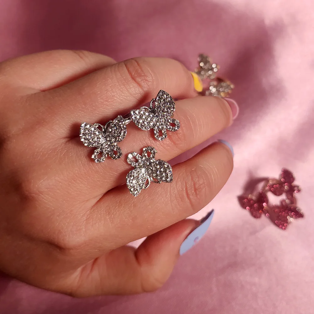 High Quality Rose Gold Plated Crystal Butterfly Rings For Women Full Rhinestone Pave Three Butterfly Round Finger Rings, Gold silver plated
High Quality Rose Gold Plated Crystal Butterfly Rings For Women Full Rhinestone Pave Three Butterfly Round Finger Rings, Gold silver plated