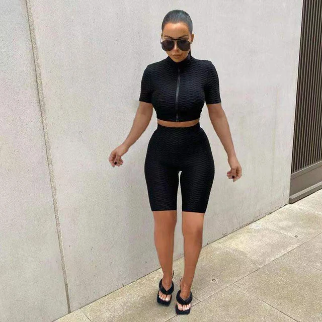Pure Color Short Sleeve Workout Outfits For Women Tight Fitted Black Zipper Fly Active Wear Two Piece Tracksuit -SM
Pure Color Short Sleeve Workout Outfits For Women Tight Fitted Black Zipper Fly Active Wear Two Piece Tracksuit -SM