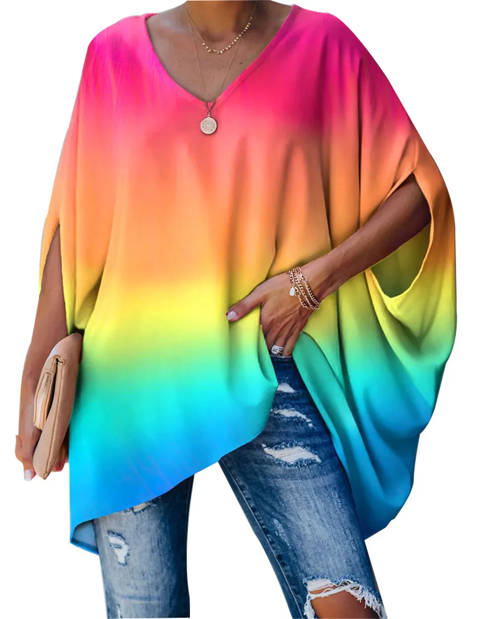 New Design rainbow Letter Printed Plus Size Half Batwing Sleeve Women T-shirt Women Elegant Loose Top
New Design rainbow Letter Printed Plus Size Half Batwing Sleeve Women T-shirt Women Elegant Loose Top