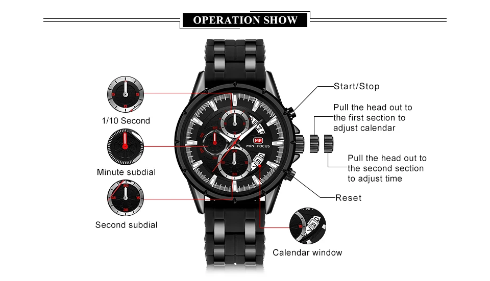 Mini Focus 0273G Men Quartz Calendar Luminous Watche Silicone Band