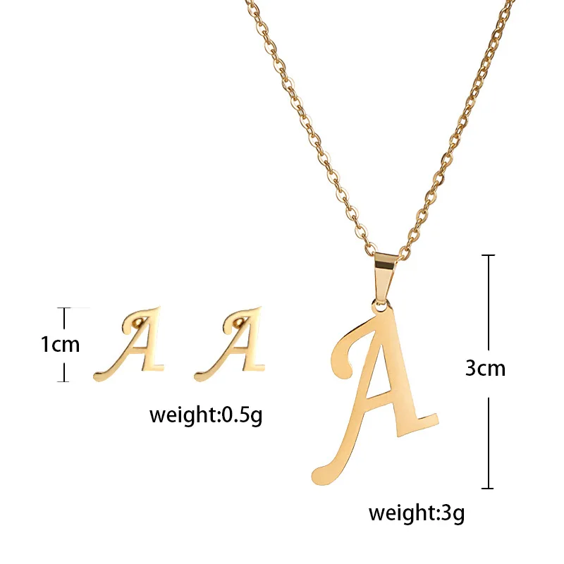 Stainless Steel Jewelry Sets Gold Plated Pendant Initial Letter Necklace Chains Stud Earrings Jewelry Set For Women Gift 2021, White color
Stainless Steel Jewelry Sets Gold Plated Pendant Initial Letter Necklace Chains Stud Earrings Jewelry Set For Women Gift 2021, White color