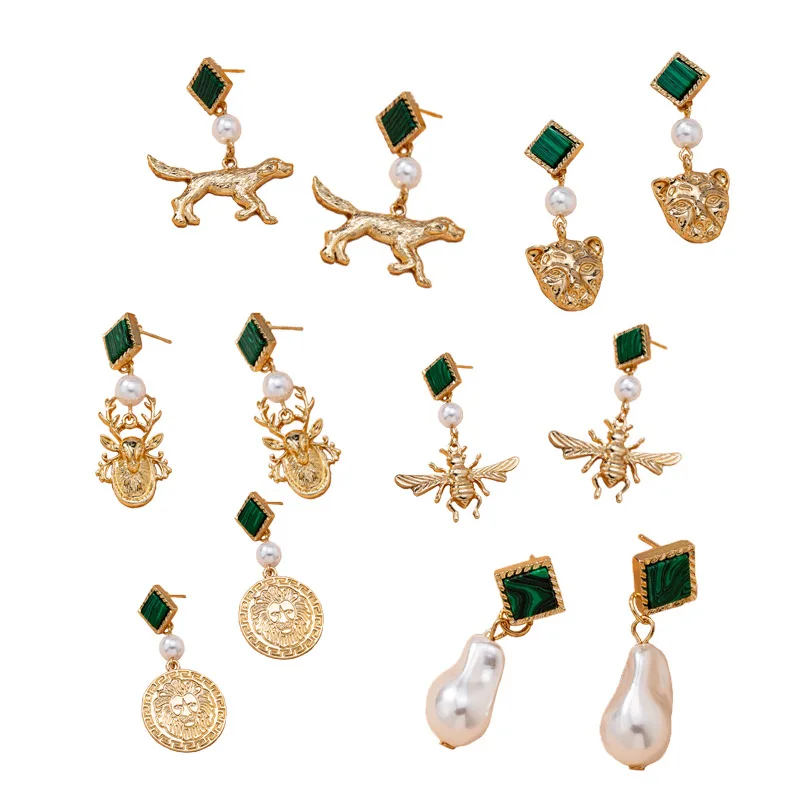 Personalized Gold Plated Alloy Dog Bee Tiger Lion Animal Earrings Fashion Pearl Dangle Earrings
Personalized Gold Plated Alloy Dog Bee Tiger Lion Animal Earrings Fashion Pearl Dangle Earrings