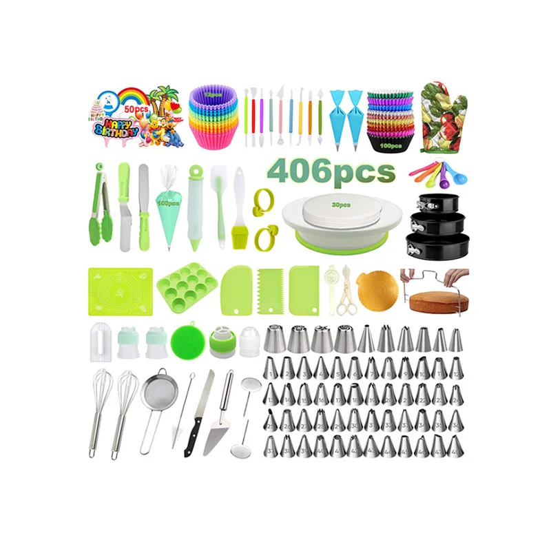 Wholesale 406pcs Rotating Cake Turntable Set Cupcake Decorations Baking Tools Cake Baking Supplies for Wedding Party Festivals
Wholesale 406pcs Rotating Cake Turntable Set Cupcake Decorations Baking Tools Cake Baking Supplies for Wedding Party Festivals