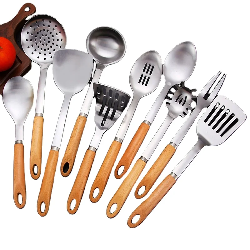 10PCS Stainless Steel Utensils Non-slip Heat Resistant Kitchen Cooking Tool With Wooden Handle 
10PCS Stainless Steel Utensils Non-slip Heat Resistant Kitchen Cooking Tool With Wooden Handle