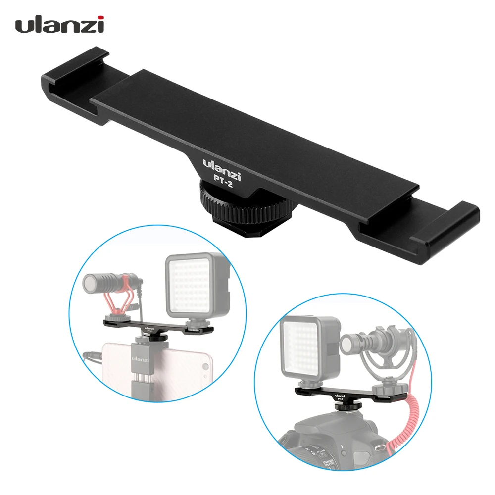 

Ulanzi PT-2 Double Hot Shoe Mount Extension Bar Dual Bracket With 1/4" Thread for DV DSLR Camera Smartphone Microphone LED Light