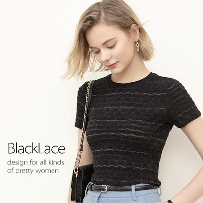 New Arrival Summer Women's Blacklace Shirts Solid Color Short Sleeve Round Collar Short Blouse
New Arrival Summer Women's Blacklace Shirts Solid Color Short Sleeve Round Collar Short Blouse
