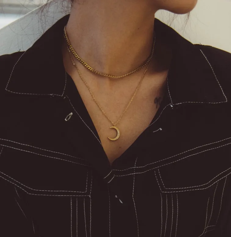Golden gift festival Simple 14K titanium steel necklace with diamond moon necklace pendant necklace, Gold
Golden gift festival Simple 14K titanium steel necklace with diamond moon necklace pendant necklace, Gold