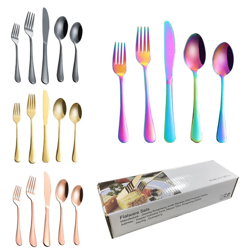 Titanium PVD 20 Pieces Flatware Sets 24 PCs Stainless Steel Cutlery Set Paper Box Wedding Party, Silver/gold/rose gold/rainbow/black
Titanium PVD 20 Pieces Flatware Sets 24 PCs Stainless Steel Cutlery Set Paper Box Wedding Party, Silver/gold/rose gold/rainbow/black
