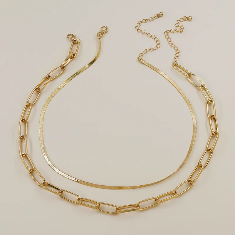 New Fashion 2Pcs Set Double-layer Thick Chain Necklace Simple Vintage Gold Silver Choker Chain Necklace
New Fashion 2Pcs Set Double-layer Thick Chain Necklace Simple Vintage Gold Silver Choker Chain Necklace