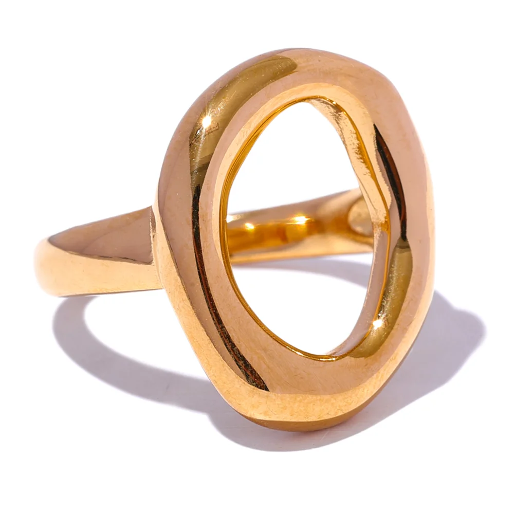 

JINYOU 2751 Creative Stainless Steel Geometric Hollow Golden Minimalist Ring Fashion Waterproof Unusual Trendy Textured Jewelry