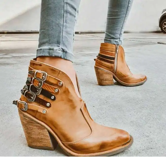 New European Women Dress Shoes Thick Heel Metal Buckle Lady High Heel Pumps Winter Pointed Toe Ankle Boots, Black,brown
New European Women Dress Shoes Thick Heel Metal Buckle Lady High Heel Pumps Winter Pointed Toe Ankle Boots, Black,brown