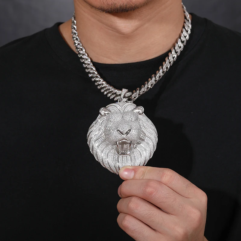 Hip Hop Jewelry 925 Sterling Silver VVS D Color Moissanite Diamond Big Lion Pendant Necklace White Gold Plated Charm Necklace
Hip Hop Jewelry 925 Sterling Silver VVS D Color Moissanite Diamond Big Lion Pendant Necklace White Gold Plated Charm Necklace