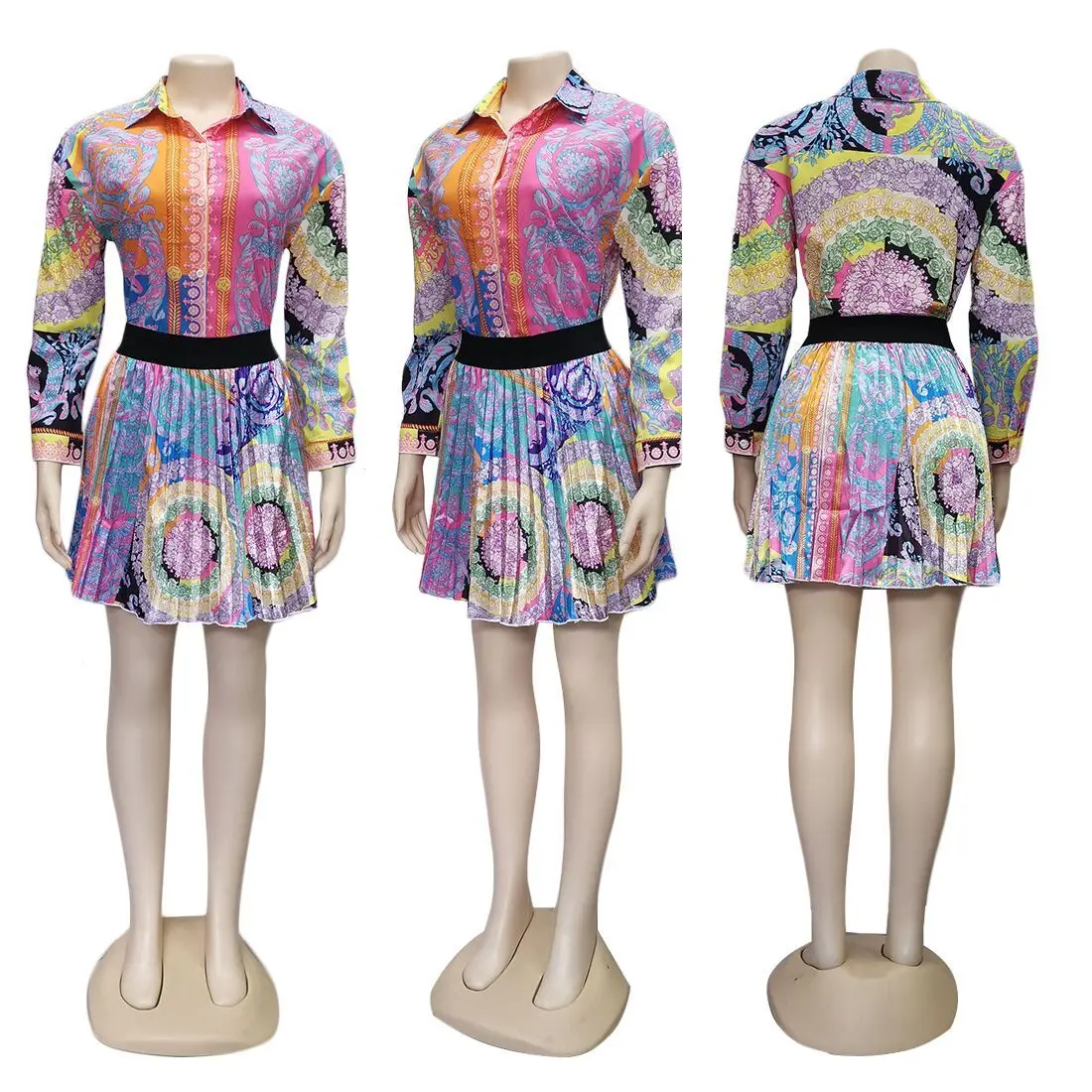 Retro Print Holiday shorts Set Women turn-down collar long Sleeve Shirts Blouses+elastic belt pleated skirt Female 2 Piece Set, Picture color
Retro Print Holiday shorts Set Women turn-down collar long Sleeve Shirts Blouses+elastic belt pleated skirt Female 2 Piece Set, Picture color