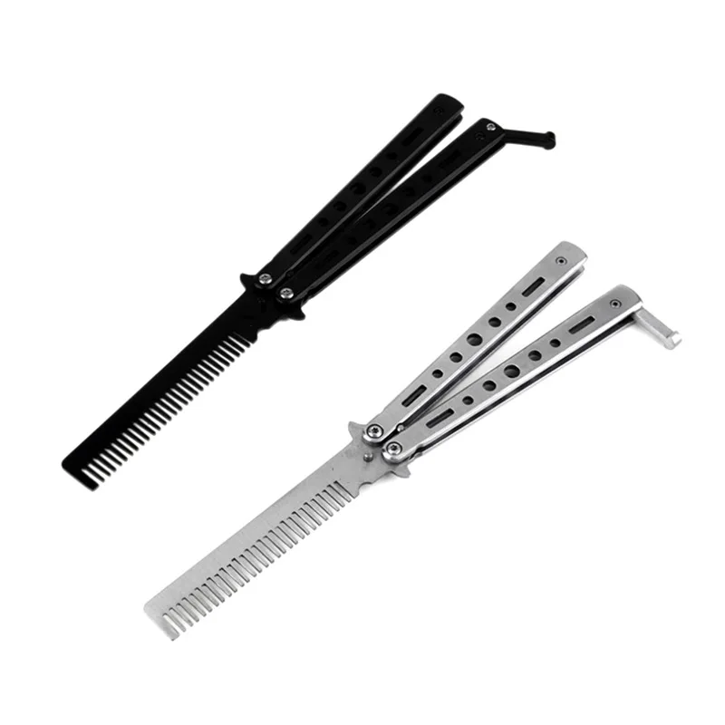 Foldable salon self defense comb knife butterfly comb barber beard and moustache comb with knife, Black, silver
Foldable salon self defense comb knife butterfly comb barber beard and moustache comb with knife, Black, silver
