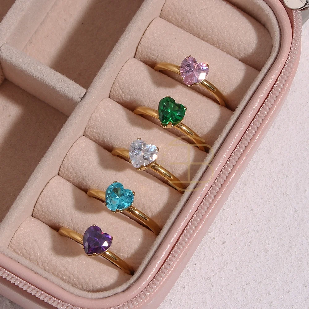 Desinger 18K Gold Plated Stainless Steel Emarald Diamond Ring, Colorful Cubic Zirconia Heart Ring Jewelry, Pink, purple, white, green, blue
Desinger 18K Gold Plated Stainless Steel Emarald Diamond Ring, Colorful Cubic Zirconia Heart Ring Jewelry, Pink, purple, white, green, blue