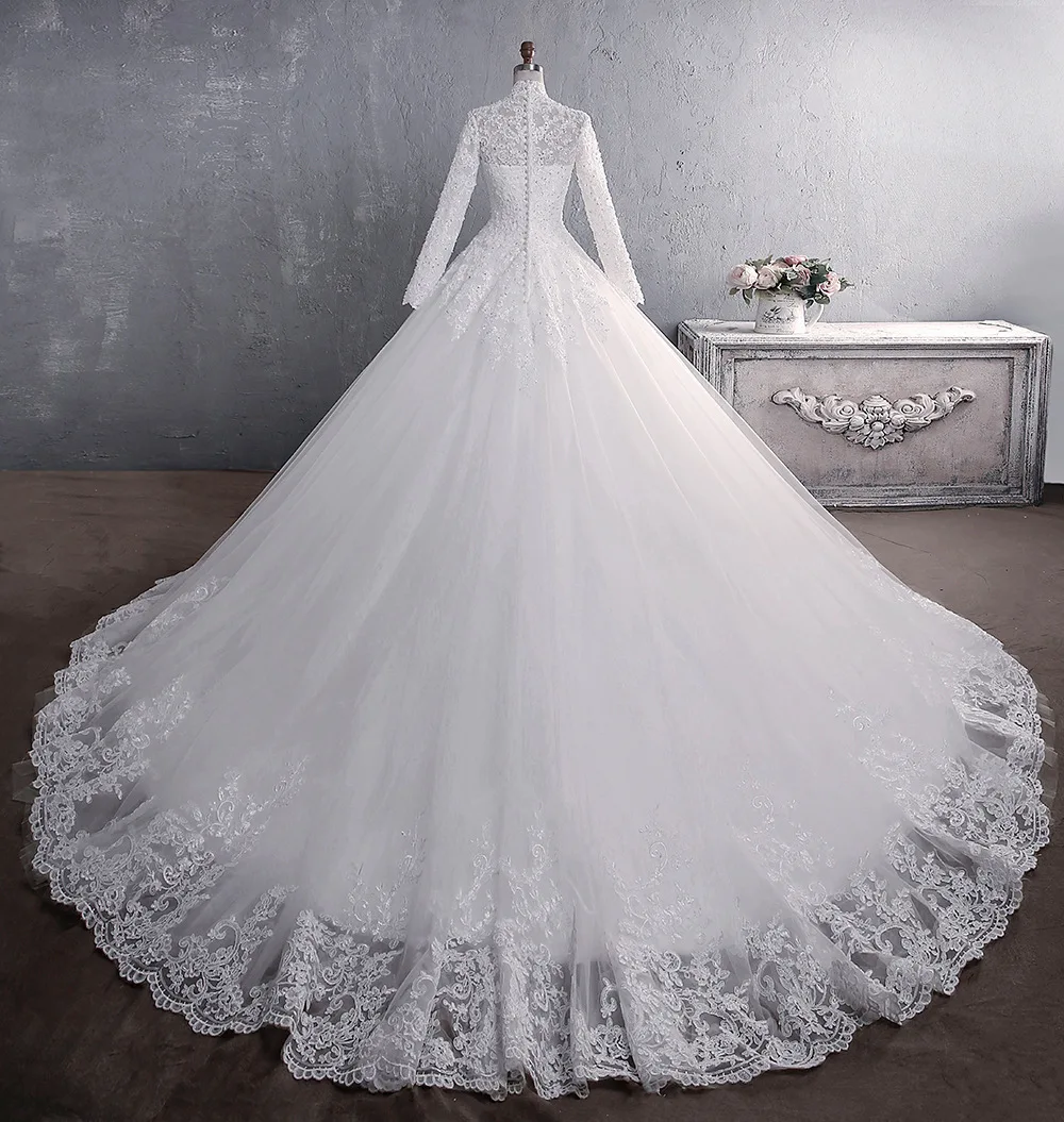 Custom Plus Size Luxury Muslim Wedding Dress Bridal Gowns Long Sleeve Tail Elegant Islamic Ball Gown Wedding Party Dress
Custom Plus Size Luxury Muslim Wedding Dress Bridal Gowns Long Sleeve Tail Elegant Islamic Ball Gown Wedding Party Dress