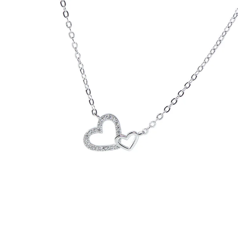 Beautiful women's jewelry 925 sterling silver diamond double heart shape choker necklace, As pic
Beautiful women's jewelry 925 sterling silver diamond double heart shape choker necklace, As pic