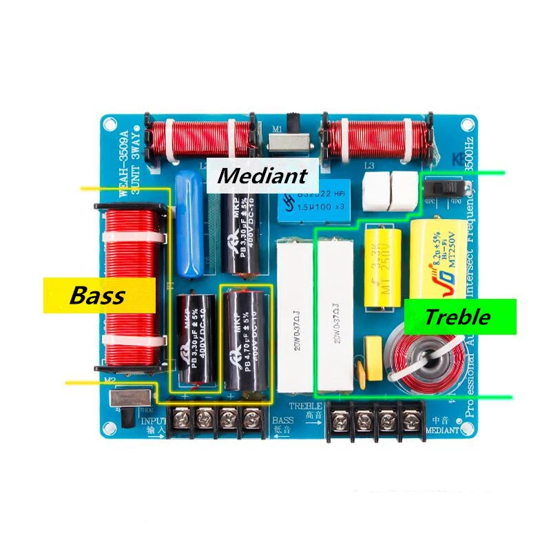 350W 3 Ways Crossover Audio Board Tweeter+Mediant+Bass frequency Divider For 4-8Ohm DIY KTV Stage Speaker Filter
350W 3 Ways Crossover Audio Board Tweeter+Mediant+Bass frequency Divider For 4-8Ohm DIY KTV Stage Speaker Filter