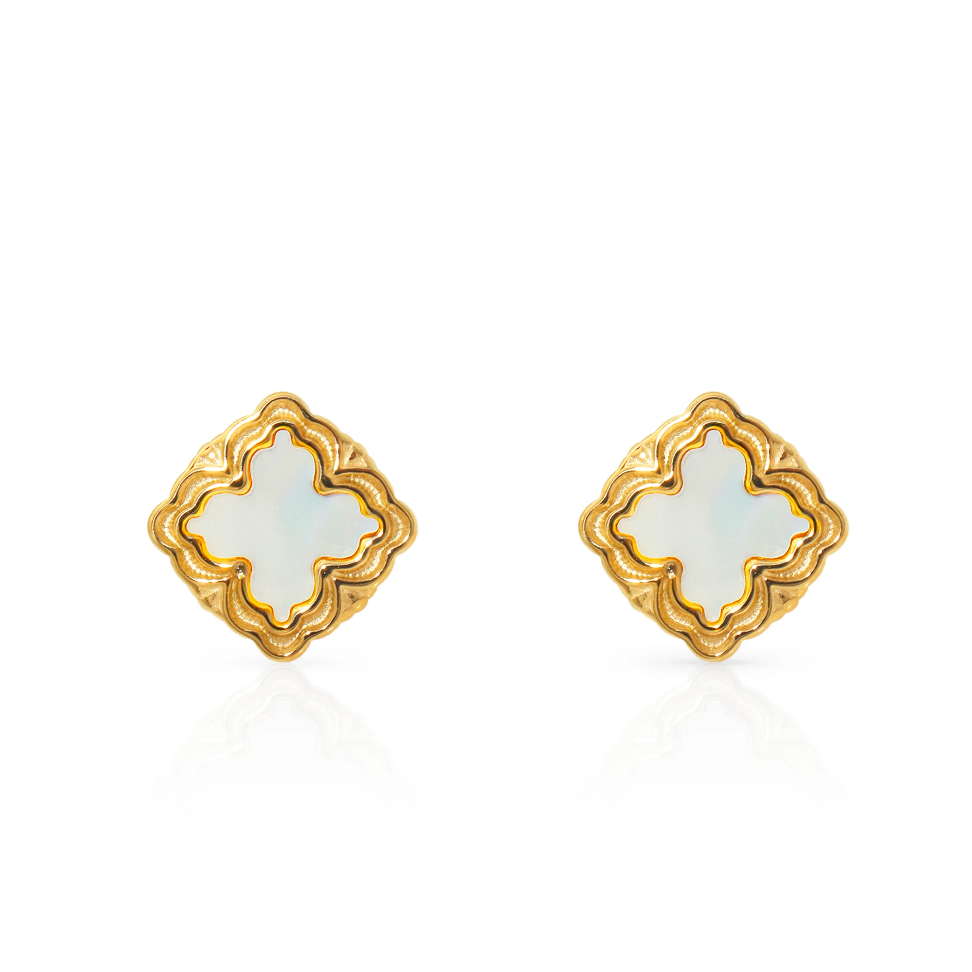 Chris April 316L stainless steel PVD plated vintage cross natural shell stud earrings
Chris April 316L stainless steel PVD plated vintage cross natural shell stud earrings