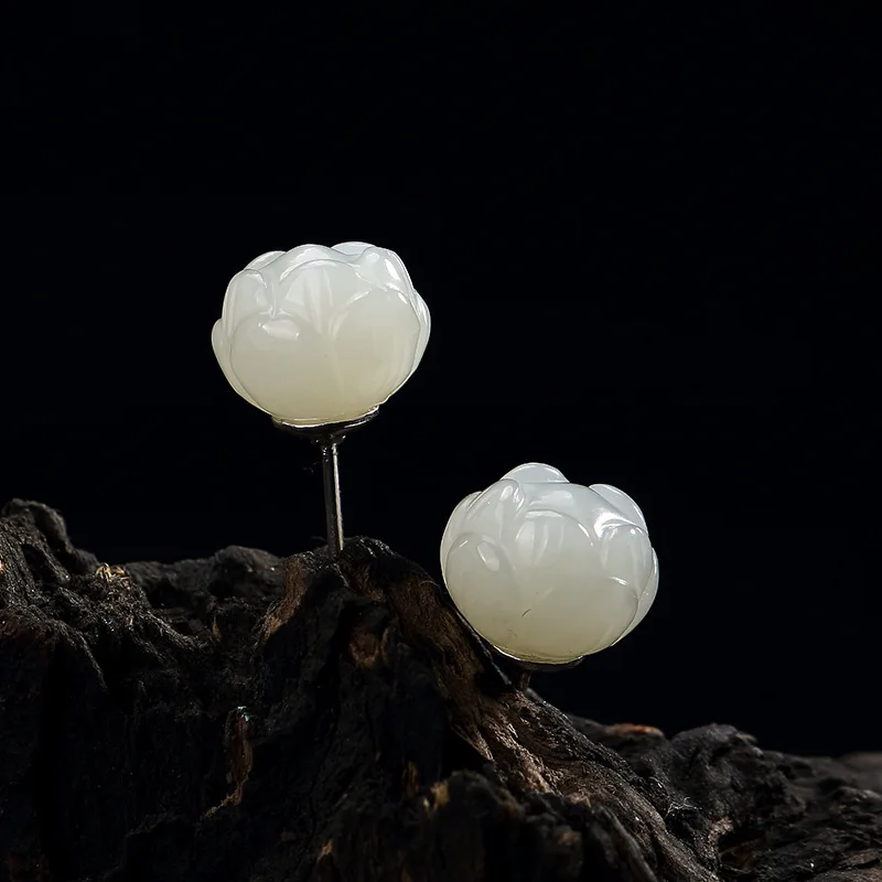 Real 925 Sterling Silver Stud Earrings Pure Lotus Bud Engraved Natural Nephrite Earrings Women Jewelry Natural Fine Stone
Real 925 Sterling Silver Stud Earrings Pure Lotus Bud Engraved Natural Nephrite Earrings Women Jewelry Natural Fine Stone