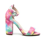 2020 Block Heel Sandals Ankle Strap Sandal Rainbow Colorful Open Toe Chunky High Heels