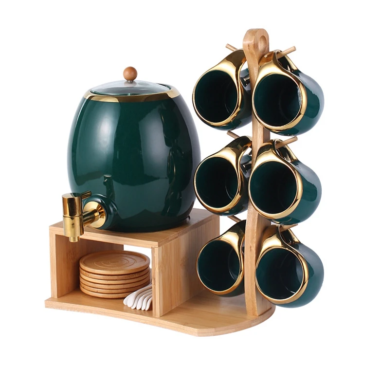 Lanfengye Ceramic Home Water Jug Set Hot and Cold Water Jug Juice Drink Water Jug with Wooden Stand, Green
Lanfengye Ceramic Home Water Jug Set Hot and Cold Water Jug Juice Drink Water Jug with Wooden Stand, Green
