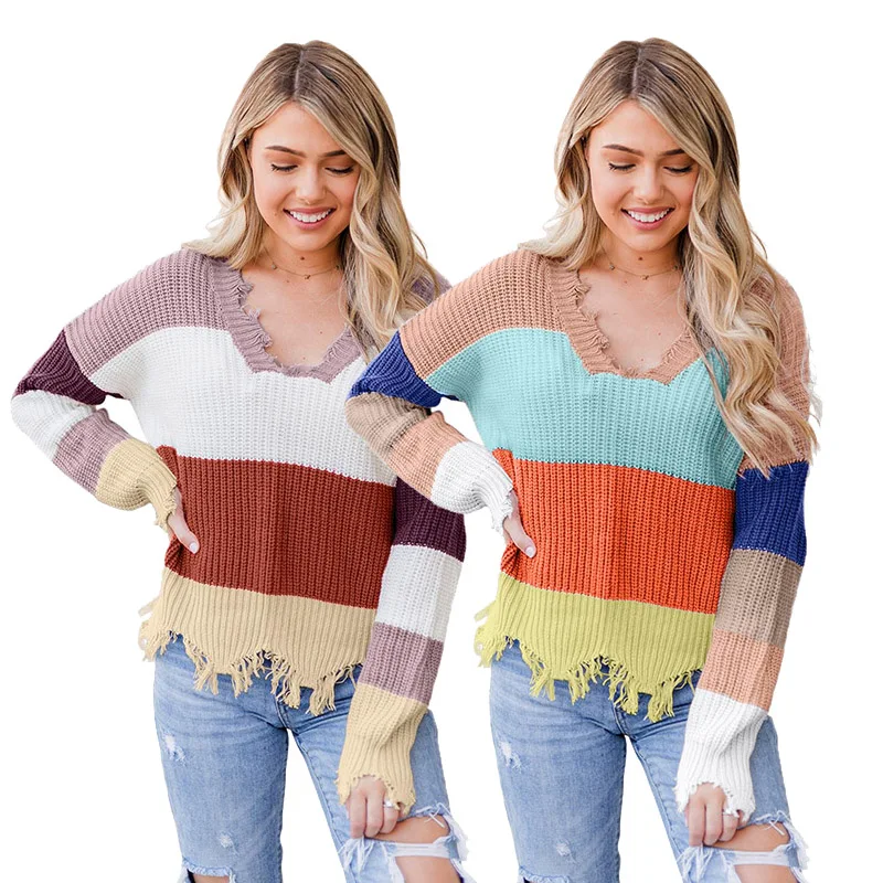 2021 Fall Women Oversized Colorblock Distressed Sweater Women Tops, Accept customized lightweight soft cardigan
2021 Fall Women Oversized Colorblock Distressed Sweater Women Tops, Accept customized lightweight soft cardigan