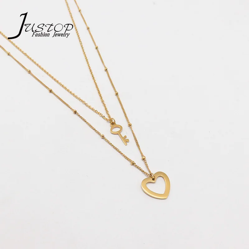 Wholesale Fashion Fancy Chain Stainless Steel Jewelry 18K Gold Heart Key Layer Necklace
Wholesale Fashion Fancy Chain Stainless Steel Jewelry 18K Gold Heart Key Layer Necklace