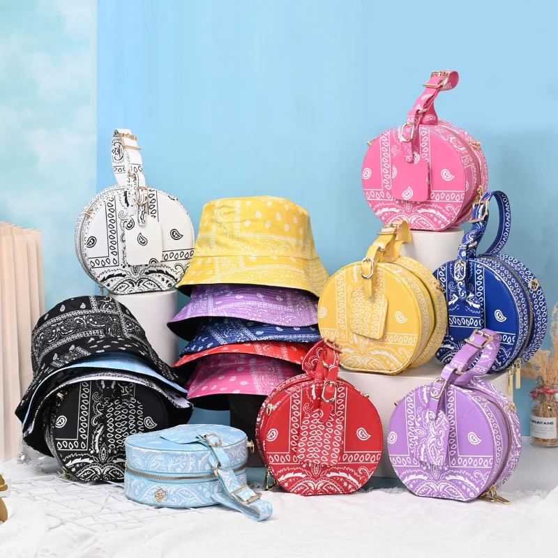 2021 Trendy Bandana Print Round Bags Women Handbags Ladies Purses and Handbags Fashion Shoulder Tote Bags and Hat Set, 8 colors
2021 Trendy Bandana Print Round Bags Women Handbags Ladies Purses and Handbags Fashion Shoulder Tote Bags and Hat Set, 8 colors