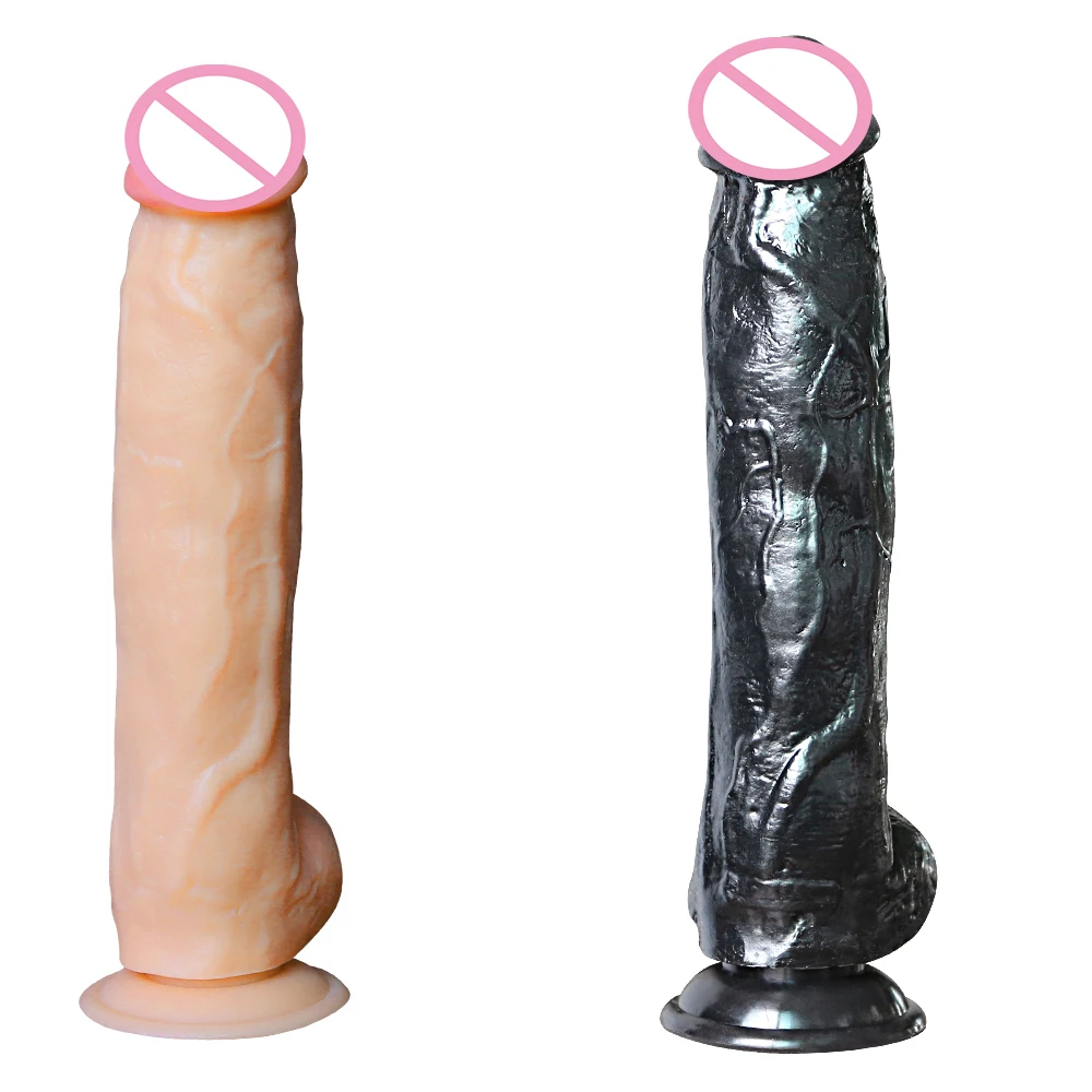 Venta caliente 32 CM PVC Artificial pene para la masturbación de mujeres gran Consolador negro juguete del sexo