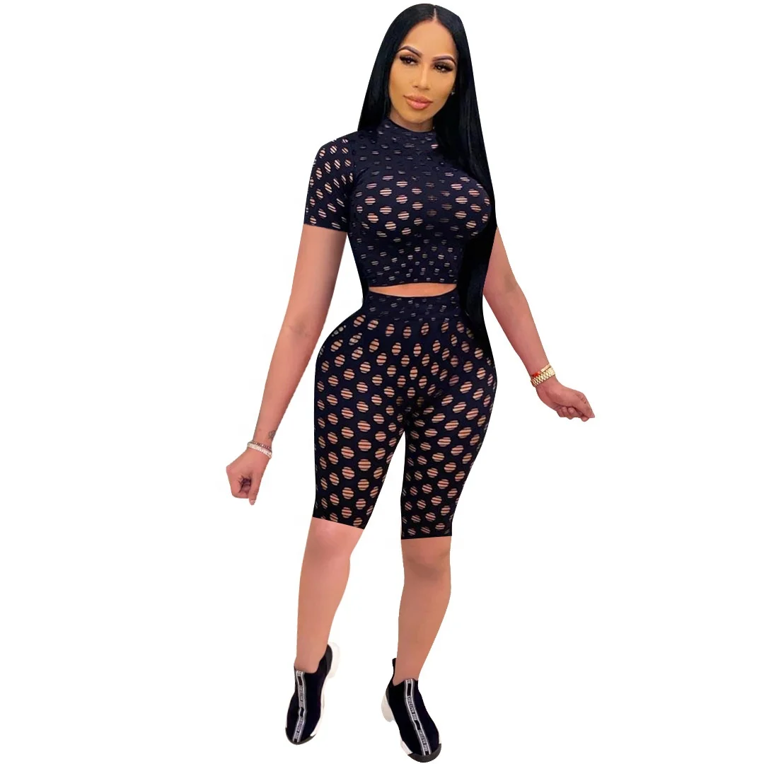 New Hollow Out Dot O-neke Perspective T-shirt Top Shorts Suits 2pc Set Sexy Summer Bodycon Casual Sport Shorts Suits for Women
New Hollow Out Dot O-neke Perspective T-shirt Top Shorts Suits 2pc Set Sexy Summer Bodycon Casual Sport Shorts Suits for Women
