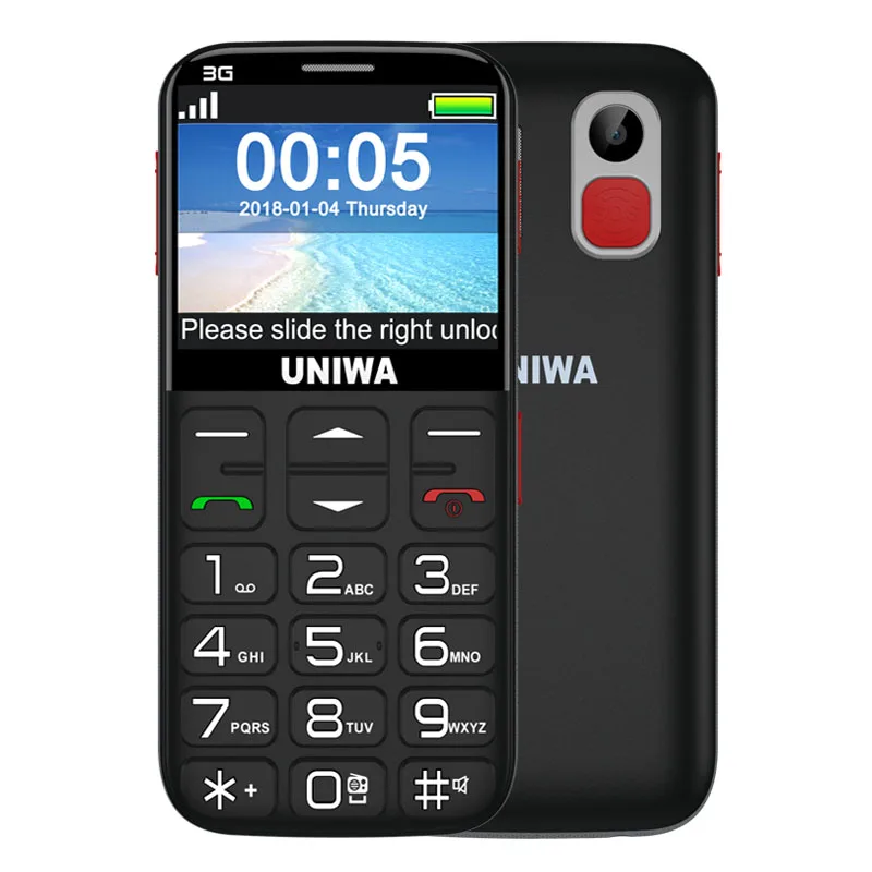 

UNIWA V808G Big Keyboard Large Screen Senior Cellphone With SOS Emergency 3G Feature Mobile Phone For Elderly, Black