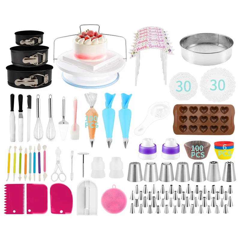 Hot Sale 367 Pieces Baking Accessories Piping Tips Cake Decorating Tools Set With Rotating Cake Stand
Hot Sale 367 Pieces Baking Accessories Piping Tips Cake Decorating Tools Set With Rotating Cake Stand