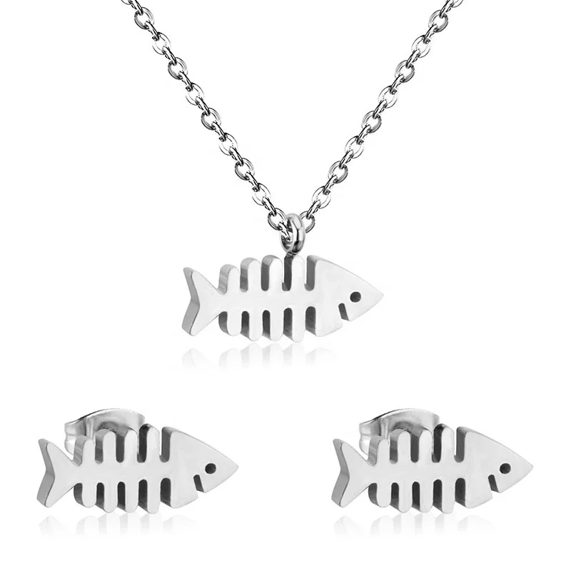 Wholesale Fashion Trend Jewelry 316L Stainless Steel Punk Fishbone Necklaces And Earrings Jewelry Sets, Gold, silver
Wholesale Fashion Trend Jewelry 316L Stainless Steel Punk Fishbone Necklaces And Earrings Jewelry Sets, Gold, silver