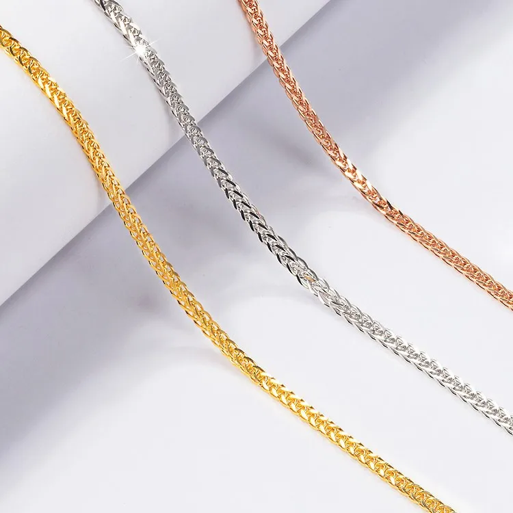 

18K Gold Plating Chain 1.3mm Diamond Cut Wheat Chain Necklace 925 Silver Necklace Fashion Jewelry Necklaces