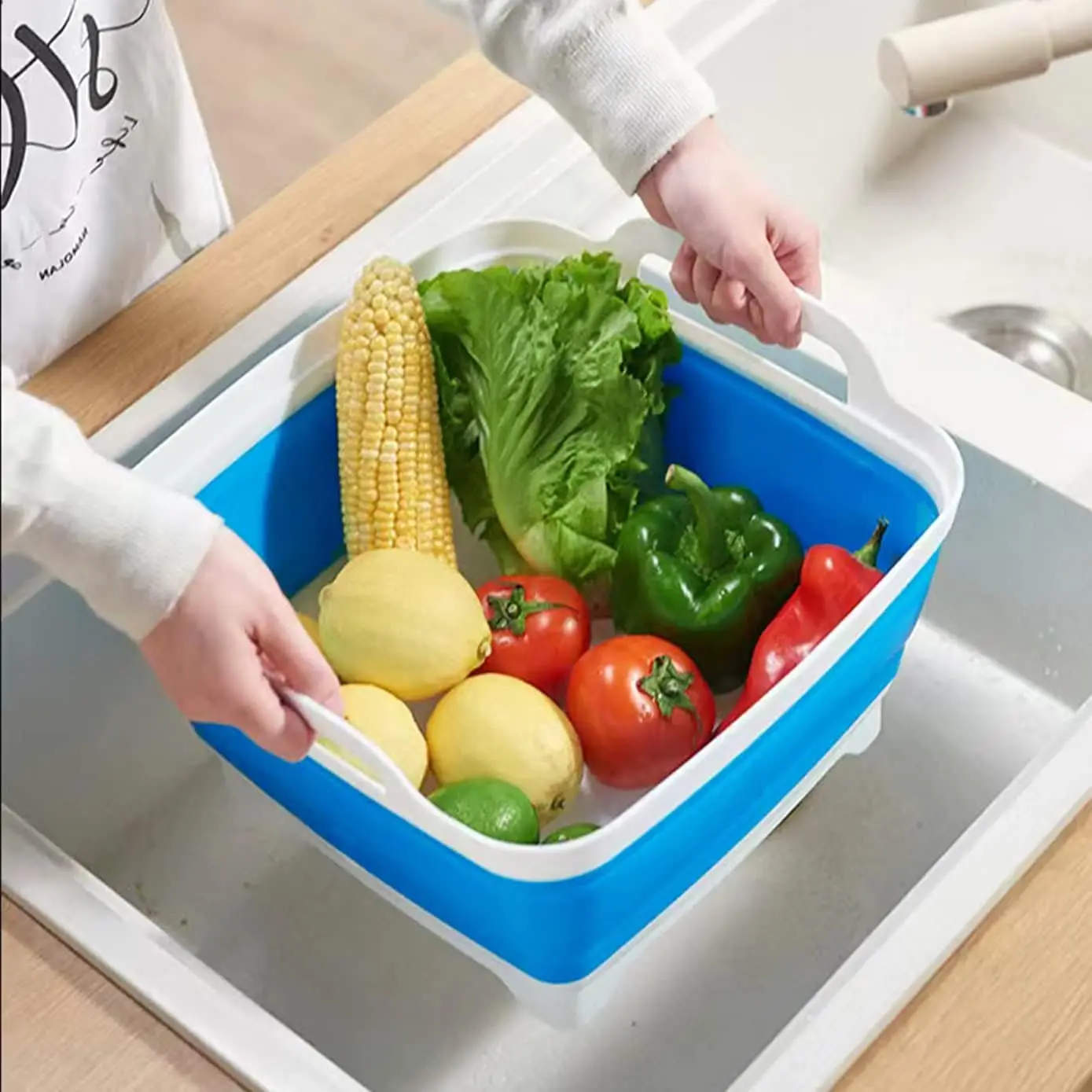 

Collapsible Plastic Folding dish tub sink drain wash basin kitchen fruit vegetable washing drying storage basket with handle