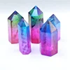 Natural healing gemstones angel aura rainbow electroplating quartz crystal point wand tower for decoration