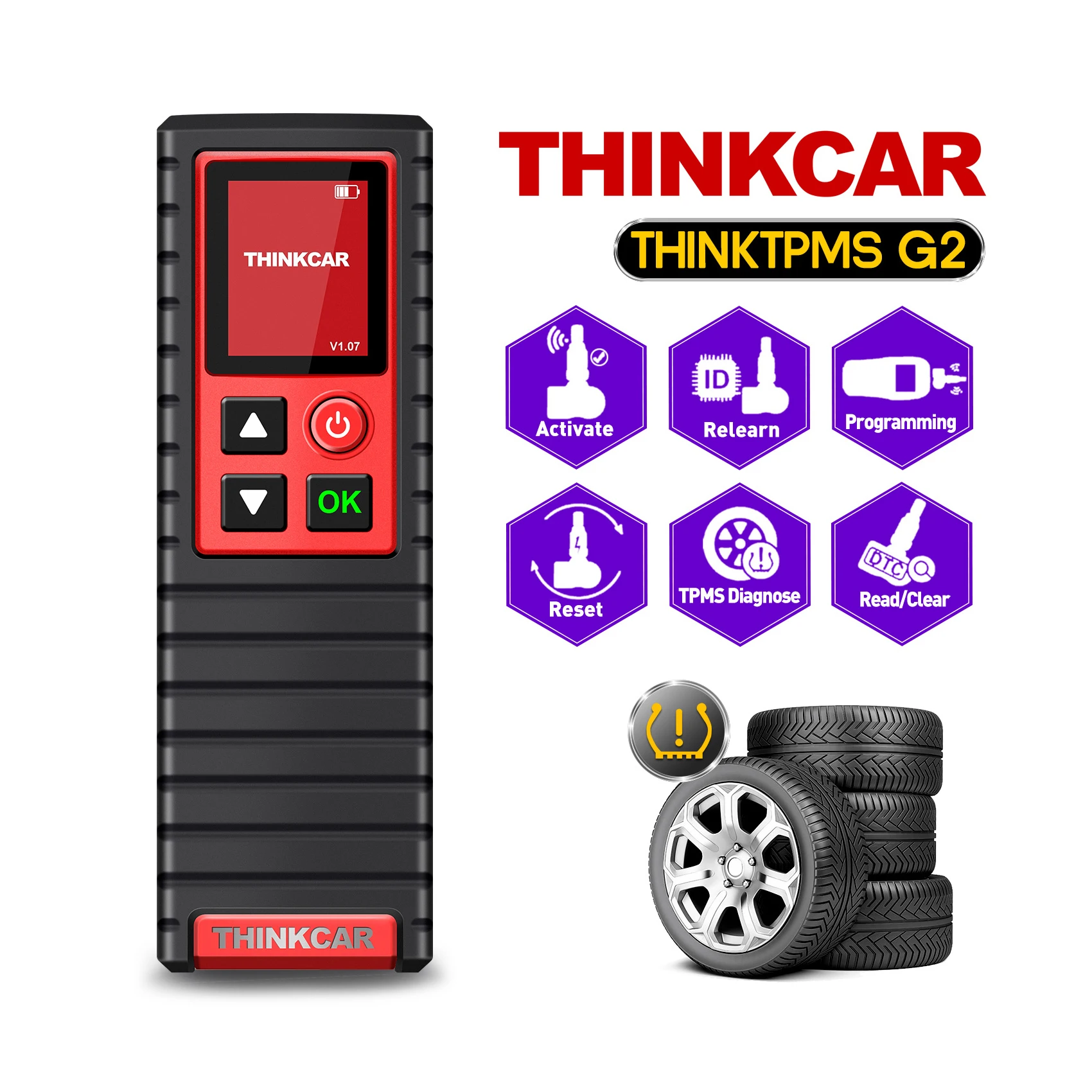 

Thinkcar ThinkTPMS G2 TPMS Sensor Car Tire Pressure Monitoring System Diagnostic Tools Code Reader OBD2 Bluetooth