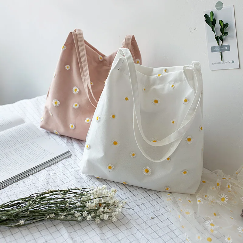New Mesh Cover Cute Summer Daisy Flower Embroidery Cotton Canvas Fabric Tote Bag Women Shoulder Bags Handbag, 2 choices
New Mesh Cover Cute Summer Daisy Flower Embroidery Cotton Canvas Fabric Tote Bag Women Shoulder Bags Handbag, 2 choices