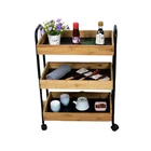 Washroom Wholesale Bamboo 3 Tier Bathroom Storage Rack Cart With Wheel
