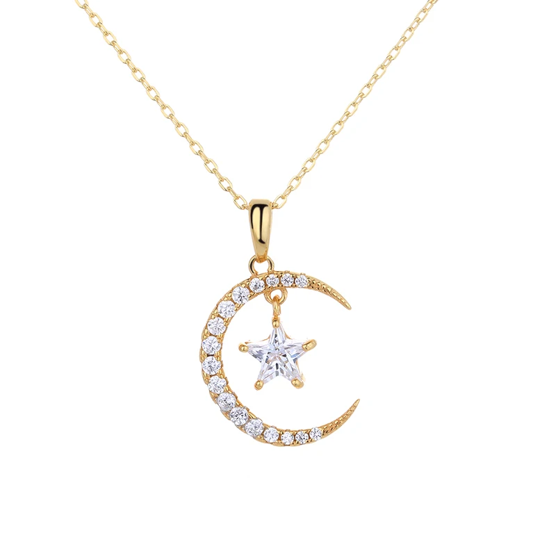 925 Sterling Silver Inlay Zircon Moon Pentagram Star Pendant Necklace Trendy Personality Minimalist Gold Plated INS Style
925 Sterling Silver Inlay Zircon Moon Pentagram Star Pendant Necklace Trendy Personality Minimalist Gold Plated INS Style