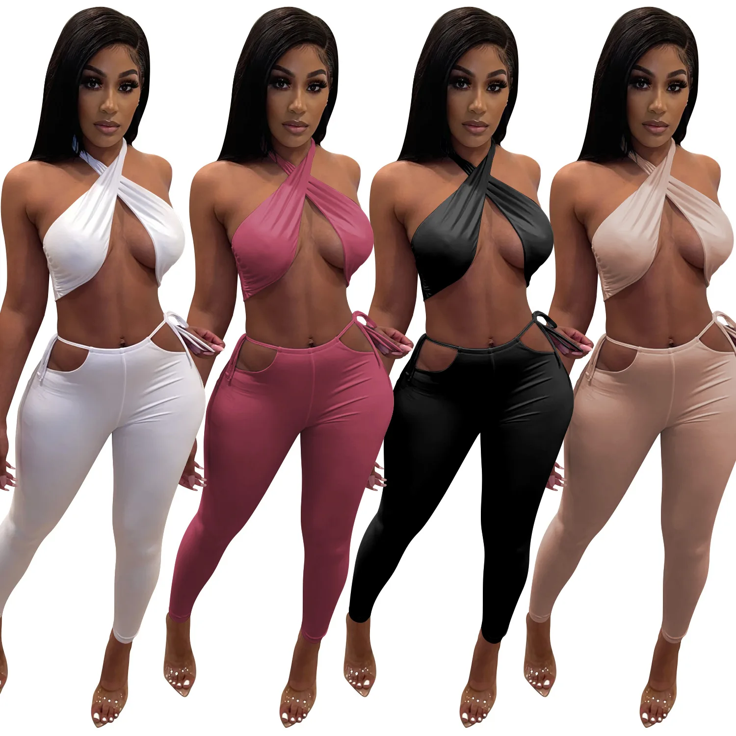 Casual Solid 2 Piece Set Women Summer Sexy Bandage Halter Crop Top + Pencil Pants Bodycon Party Clubwear Two Piece Set Outfits
Casual Solid 2 Piece Set Women Summer Sexy Bandage Halter Crop Top + Pencil Pants Bodycon Party Clubwear Two Piece Set Outfits