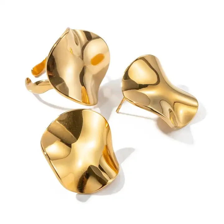 New Gold Plated Jewelry Set Waterproof 18K Gold-plated Stainless Steel Earrings Circular Pleated Texture Stud Ring For Women
New Gold Plated Jewelry Set Waterproof 18K Gold-plated Stainless Steel Earrings Circular Pleated Texture Stud Ring For Women