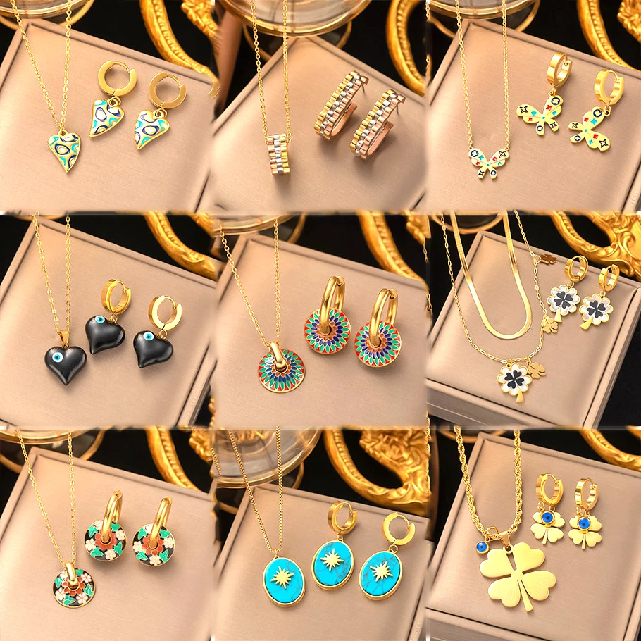 Fashion Jewelry Set Women Stainless Steel 18k Gold Zircon Shell Heart Butterfly Eyes Pendant Necklace And Earrings Set Gift
Fashion Jewelry Set Women Stainless Steel 18k Gold Zircon Shell Heart Butterfly Eyes Pendant Necklace And Earrings Set Gift